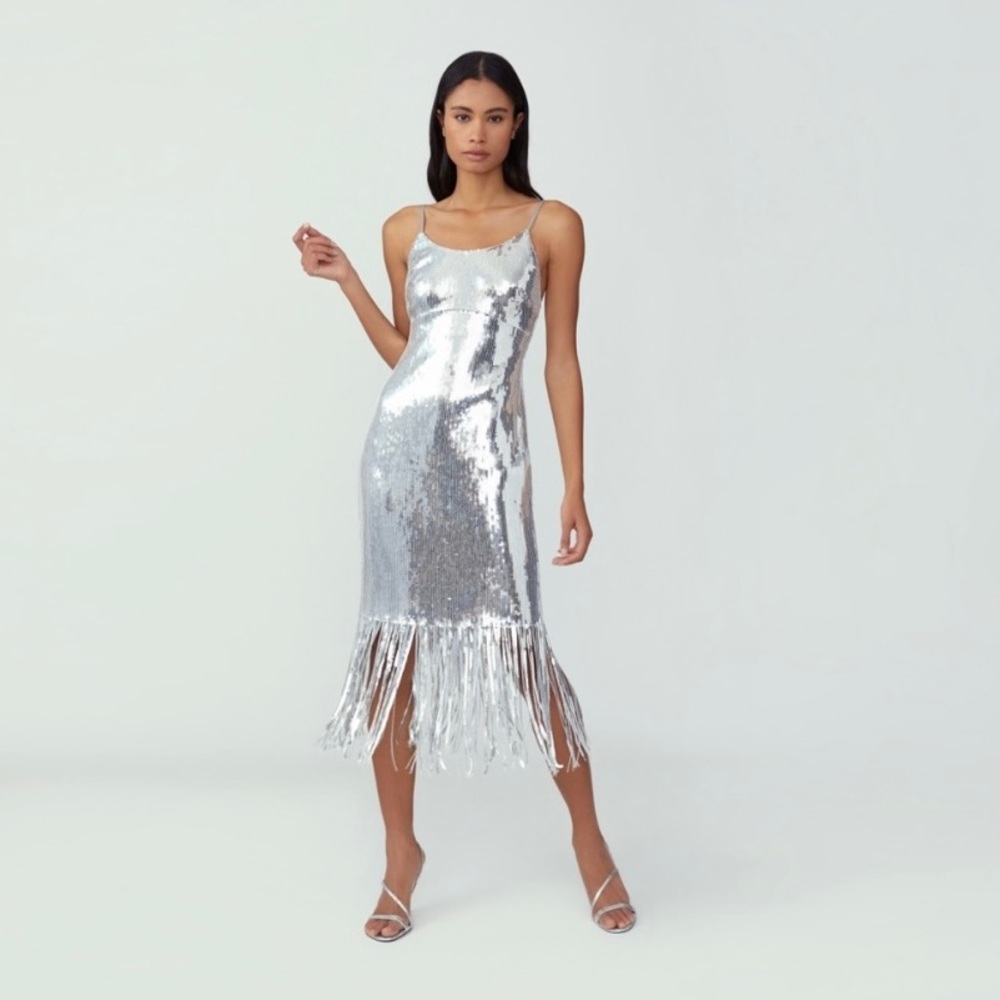 NEW Fame and Partners Jackie Embellished Fringe Dress